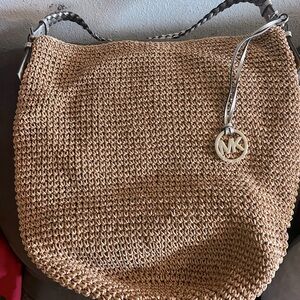 *NEW* Michael Michael Kors Lola Large Raffia Shoulder Bag in Brown